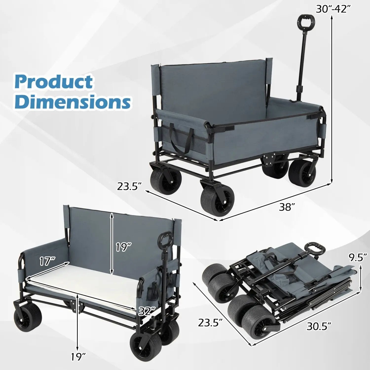 2-in-1 Collapsible Wagon Bench Seat with Adjustable Handle by DirectDeals
