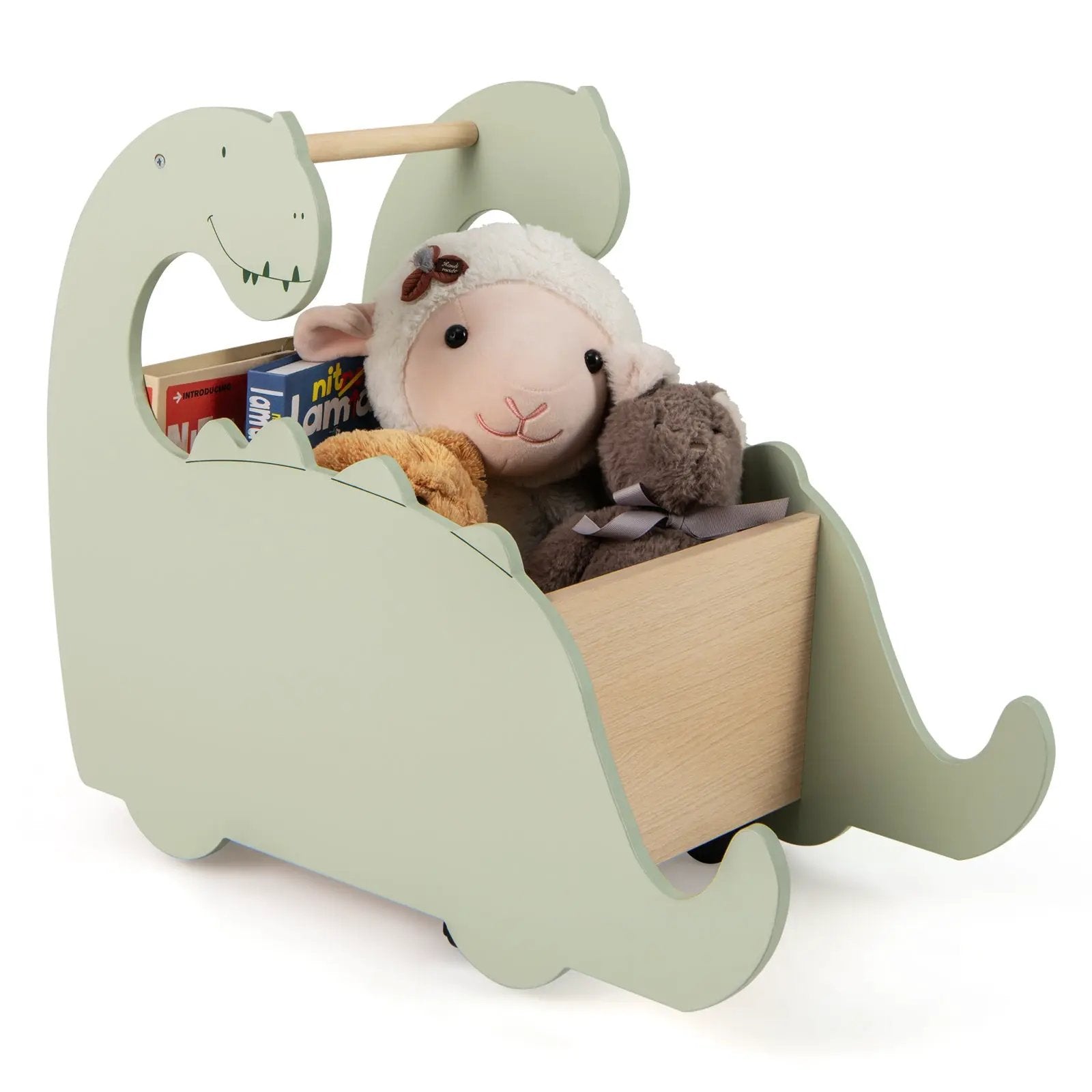 2 in 1 Wooden Baby Push Walker with Pine Wood Handle-Green by DirectDeals