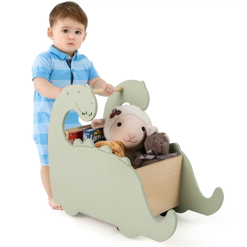 2 in 1 Wooden Baby Push Walker with Pine Wood Handle-Green by DirectDeals