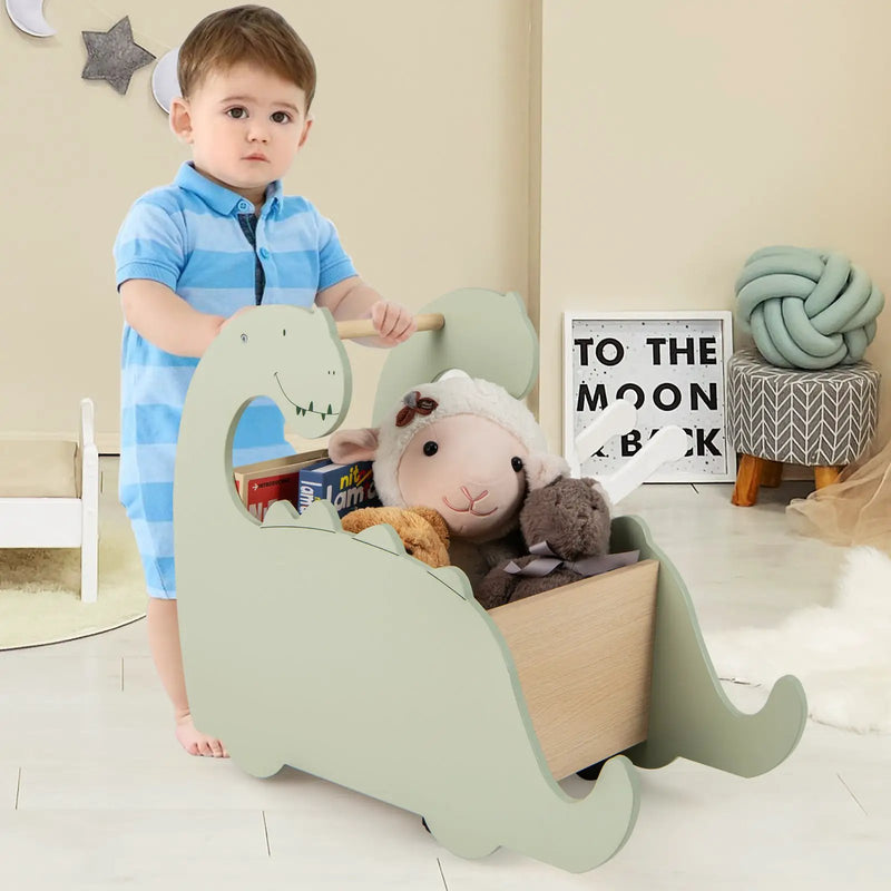 2 in 1 Wooden Baby Push Walker with Pine Wood Handle-Green by DirectDeals