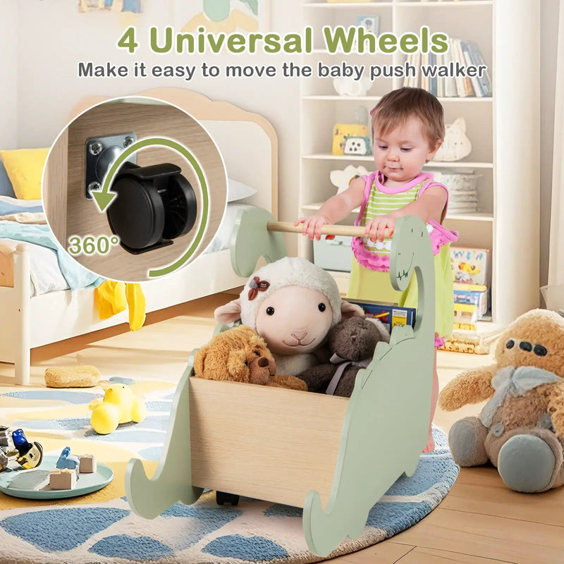 2 in 1 Wooden Baby Push Walker with Pine Wood Handle-Green by DirectDeals