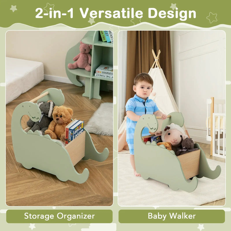 2 in 1 Wooden Baby Push Walker with Pine Wood Handle-Green by DirectDeals