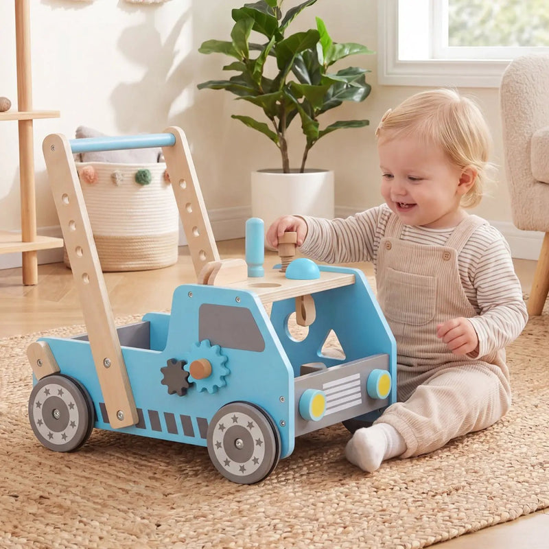 2-in-1 Wooden Baby Walker with Adjustable Speed and Storage by DirectDeals