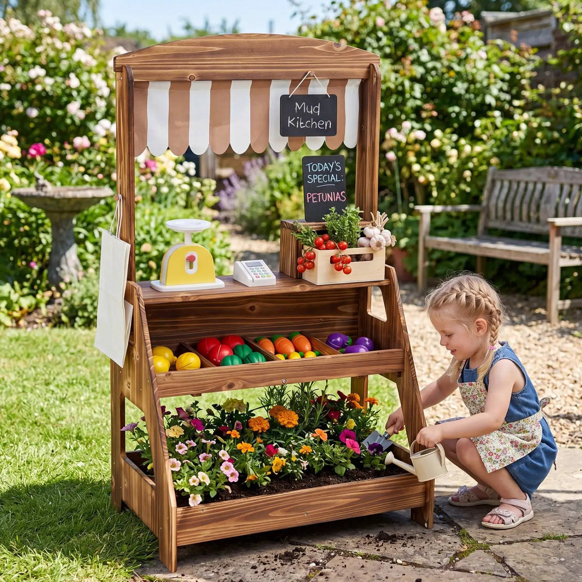 2-in-1 Wooden Mud Kitchen & Market Stand with Planter Box by DirectDeals
