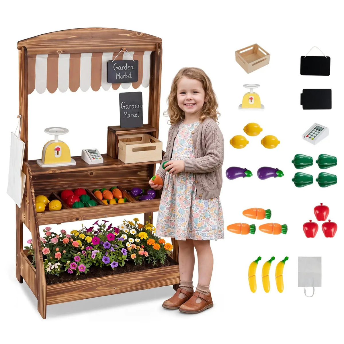 2-in-1 Wooden Mud Kitchen & Market Stand with Planter Box by DirectDeals