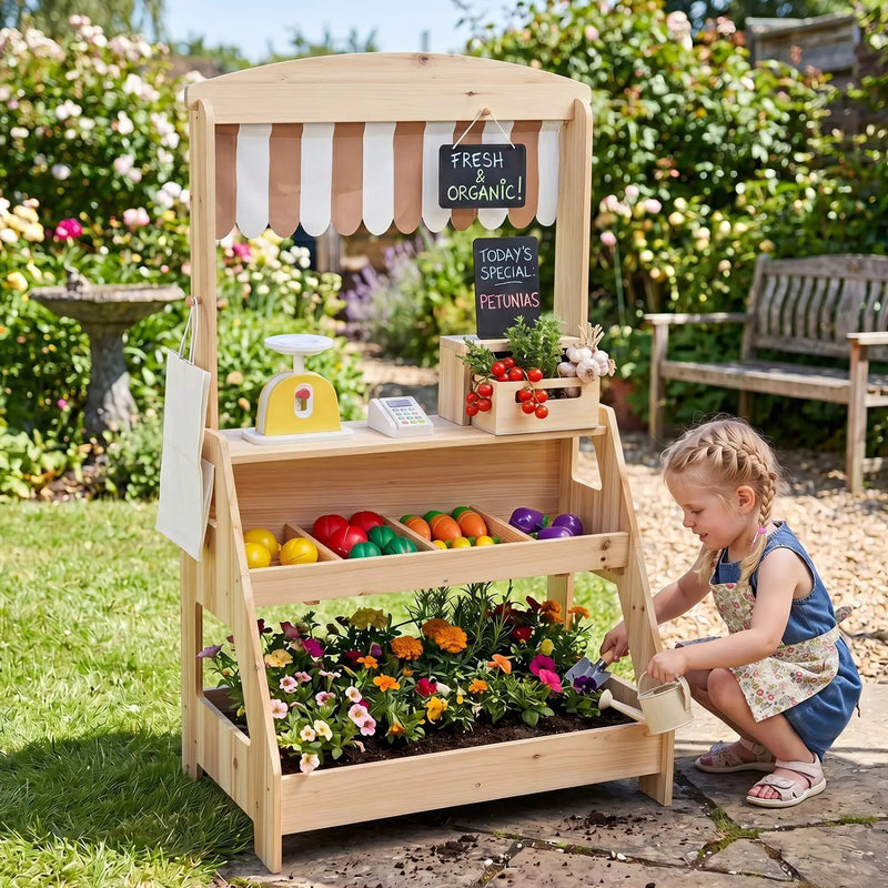2-in-1 Wooden Mud Kitchen & Market Stand with Planter Box by DirectDeals