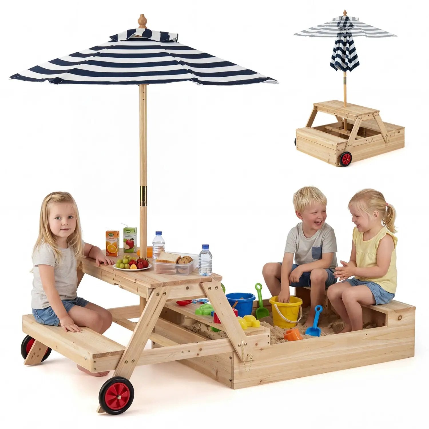 2-in-1 Wooden Sandbox with Foldable Umbrella and Convertible Picnic Table by DirectDeals