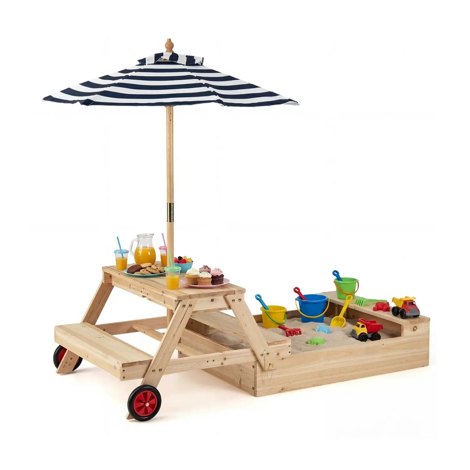 2-in-1 Wooden Sandbox with Foldable Umbrella and Convertible Picnic Table by DirectDeals