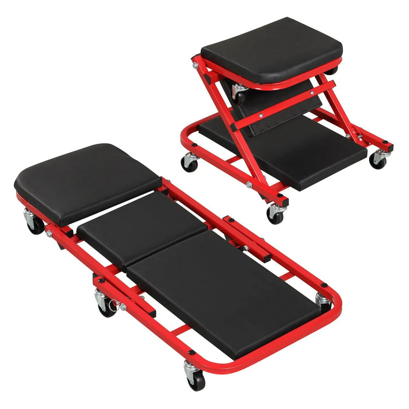 2-in-1 Z-Shaped Rolling Garage Stool 36" Folding Flat Automotive Creeper-Red by DirectDeals