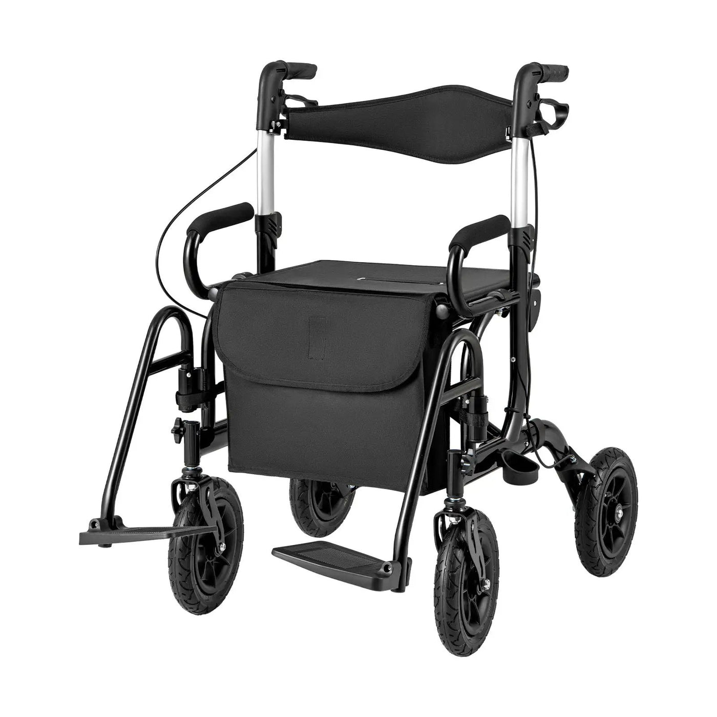 2-in-1 Foldable Rollator Walker with Seat abd 9 Inch Pneumatic Tires for Seniors by DirectDeals