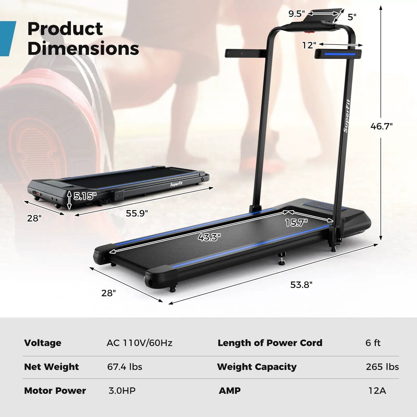 2 in 1 Folding Treadmill with Incline with Remote Control by DirectDeals