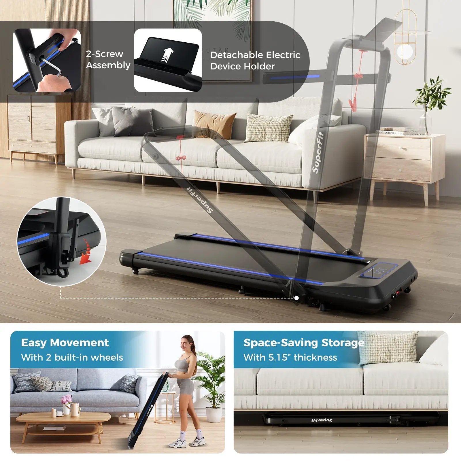 2 in 1 Folding Treadmill with Incline with Remote Control by DirectDeals
