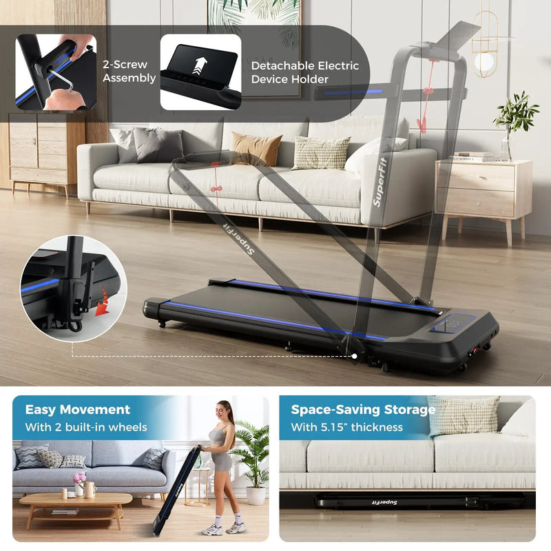 2 in 1 Folding Treadmill with Incline with Remote Control by DirectDeals