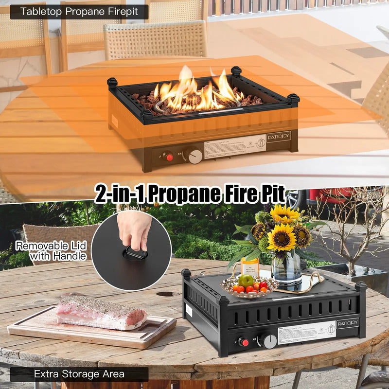 16.5 Inch Tabletop Propane Fire Pit with Simple Ignition System-Black by DirectDeals