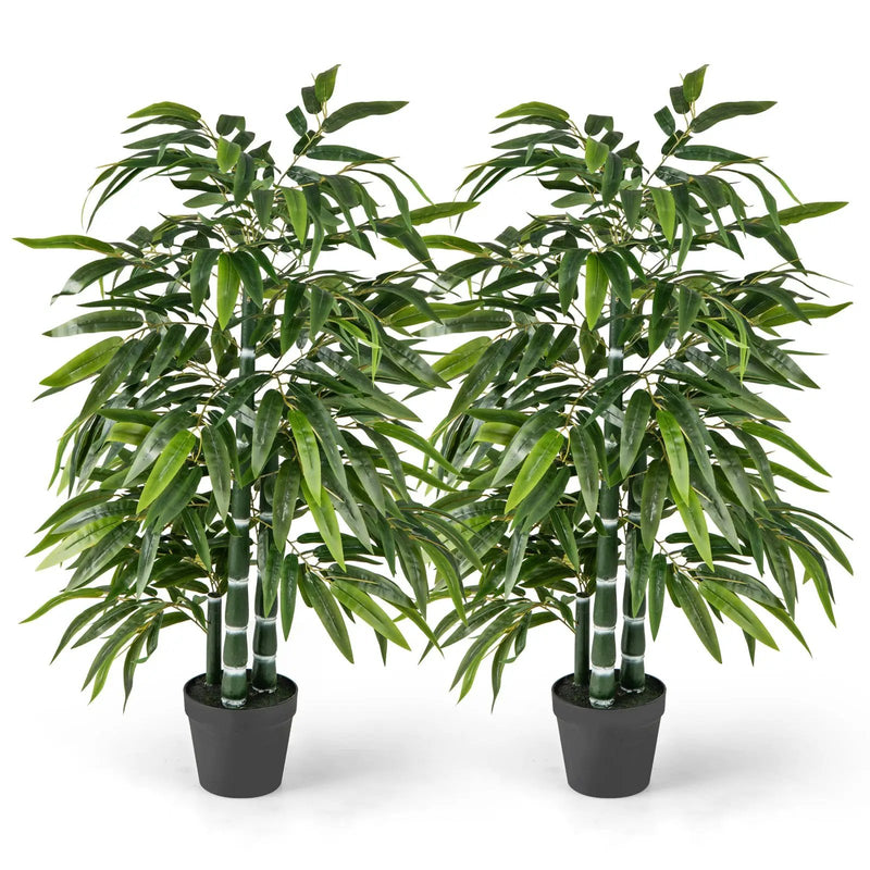 2 Pack Fake Bamboo Leave Tree with 3 PE Bamboo Trunk-Green by DirectDeals