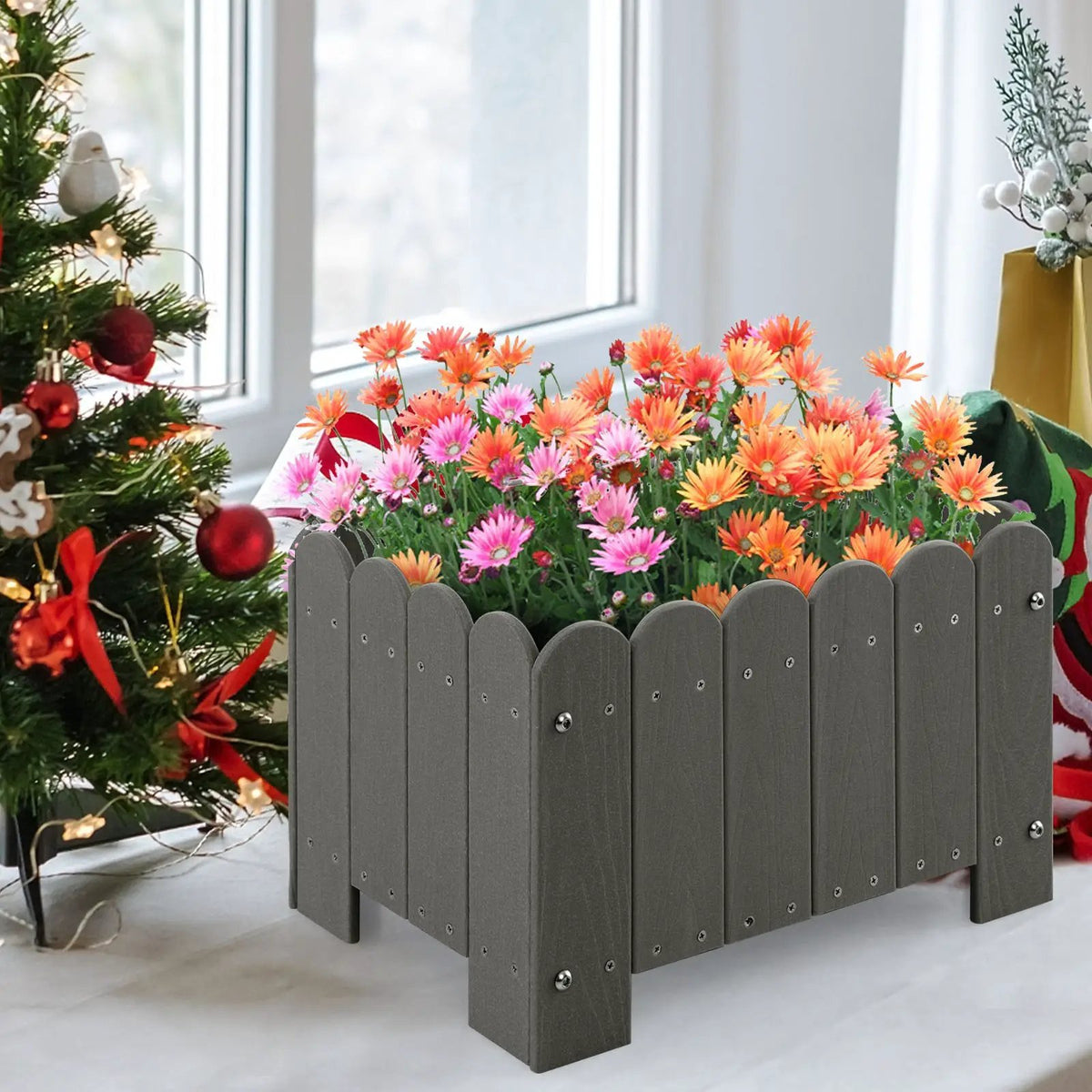 2 Pack Rectangular Planter Box with Drainage Gaps for Front Porch Garden Balcony by DirectDeals
