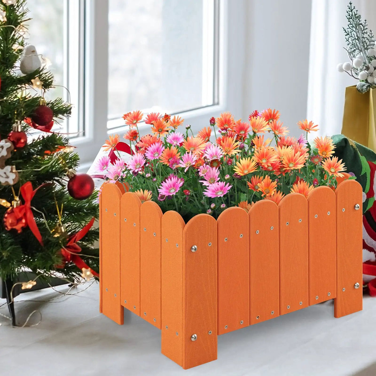 2 Pack Rectangular Planter Box with Drainage Gaps for Front Porch Garden Balcony by DirectDeals