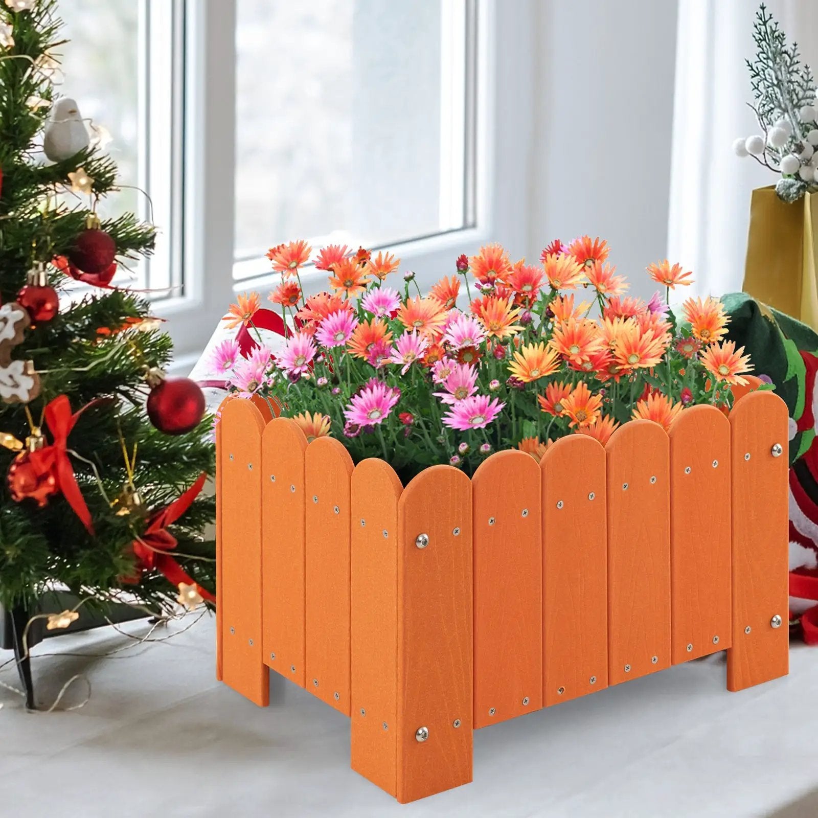 2 Pack Rectangular Planter Box with Drainage Gaps for Front Porch Garden Balcony by DirectDeals