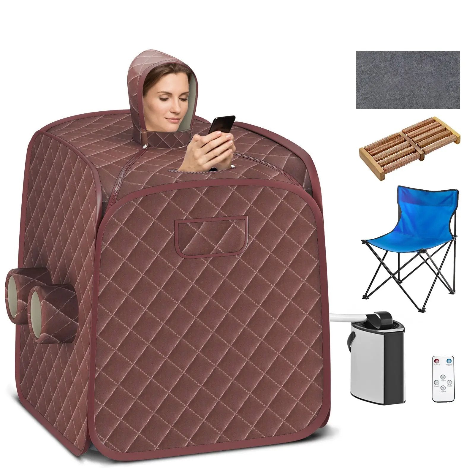 800W 2 Person Portable Steam Sauna Tent SPA with Hat Side Holes 3L Steamer by DirectDeals