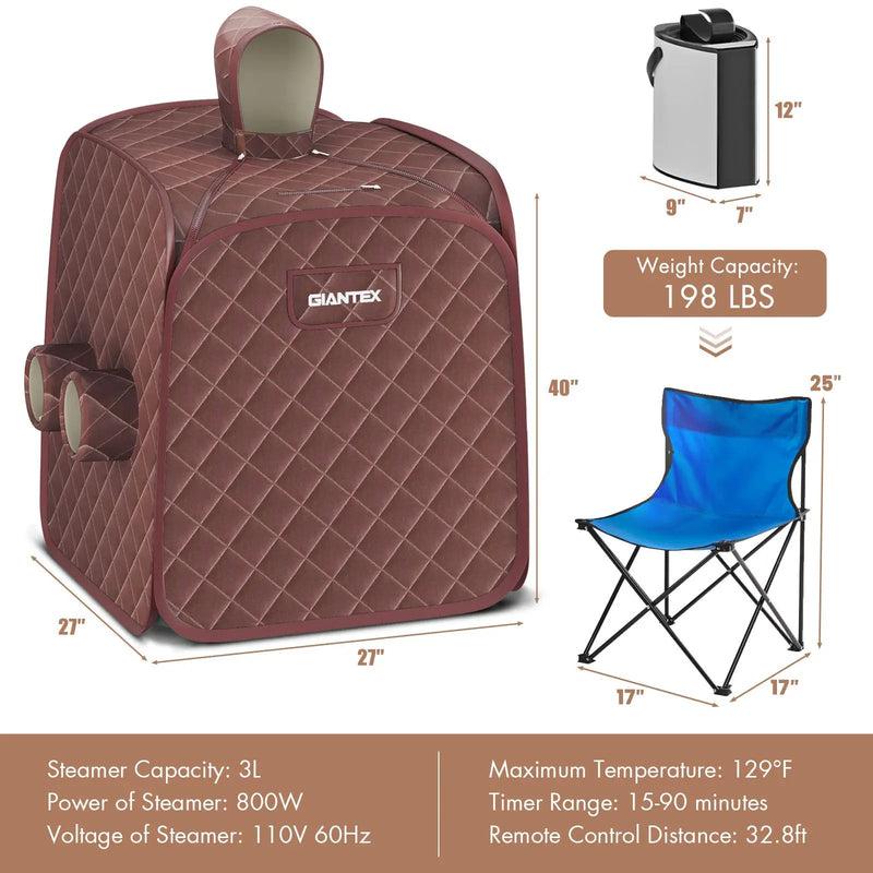 800W 2 Person Portable Steam Sauna Tent SPA with Hat Side Holes 3L Steamer by DirectDeals