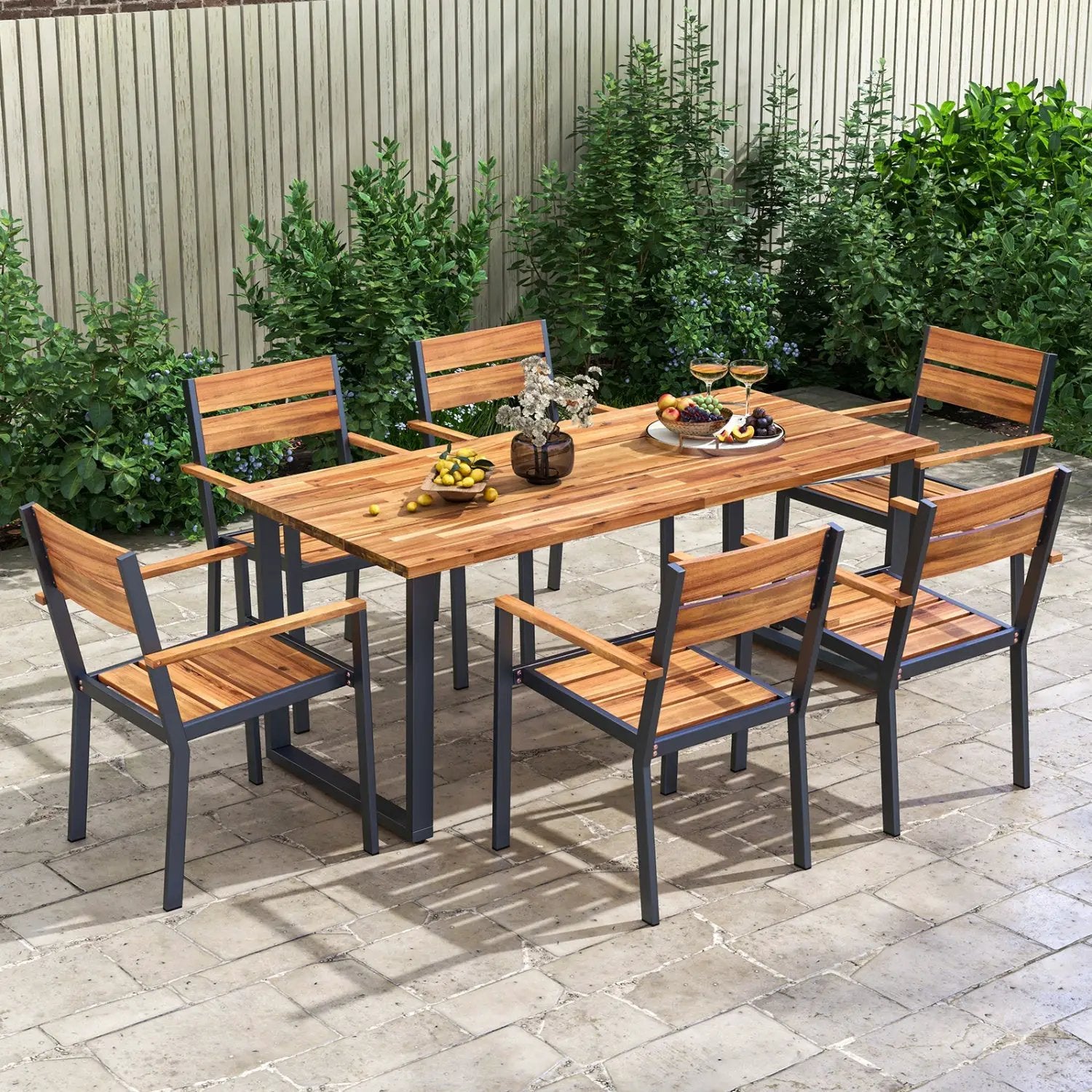 Acacia Wood Patio Dining Chairs Set of 2 with Armrests by DirectDeals