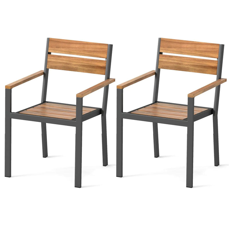Acacia Wood Patio Dining Chairs Set of 2 with Armrests by DirectDeals