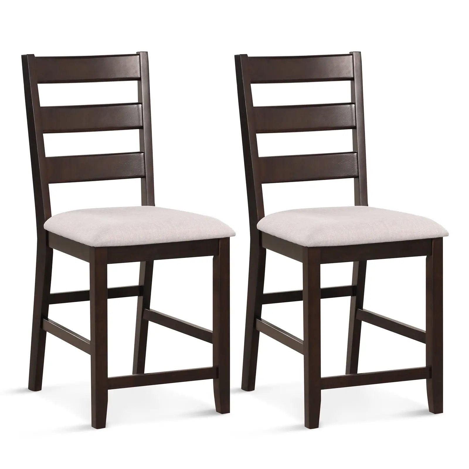 2 Piece Counter Height Bar Stool Set with Padded Seat and Rubber Wood Legs-Beige by DirectDeals