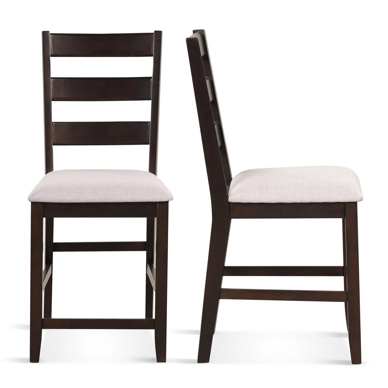 2 Piece Counter Height Bar Stool Set with Padded Seat and Rubber Wood Legs-Beige by DirectDeals