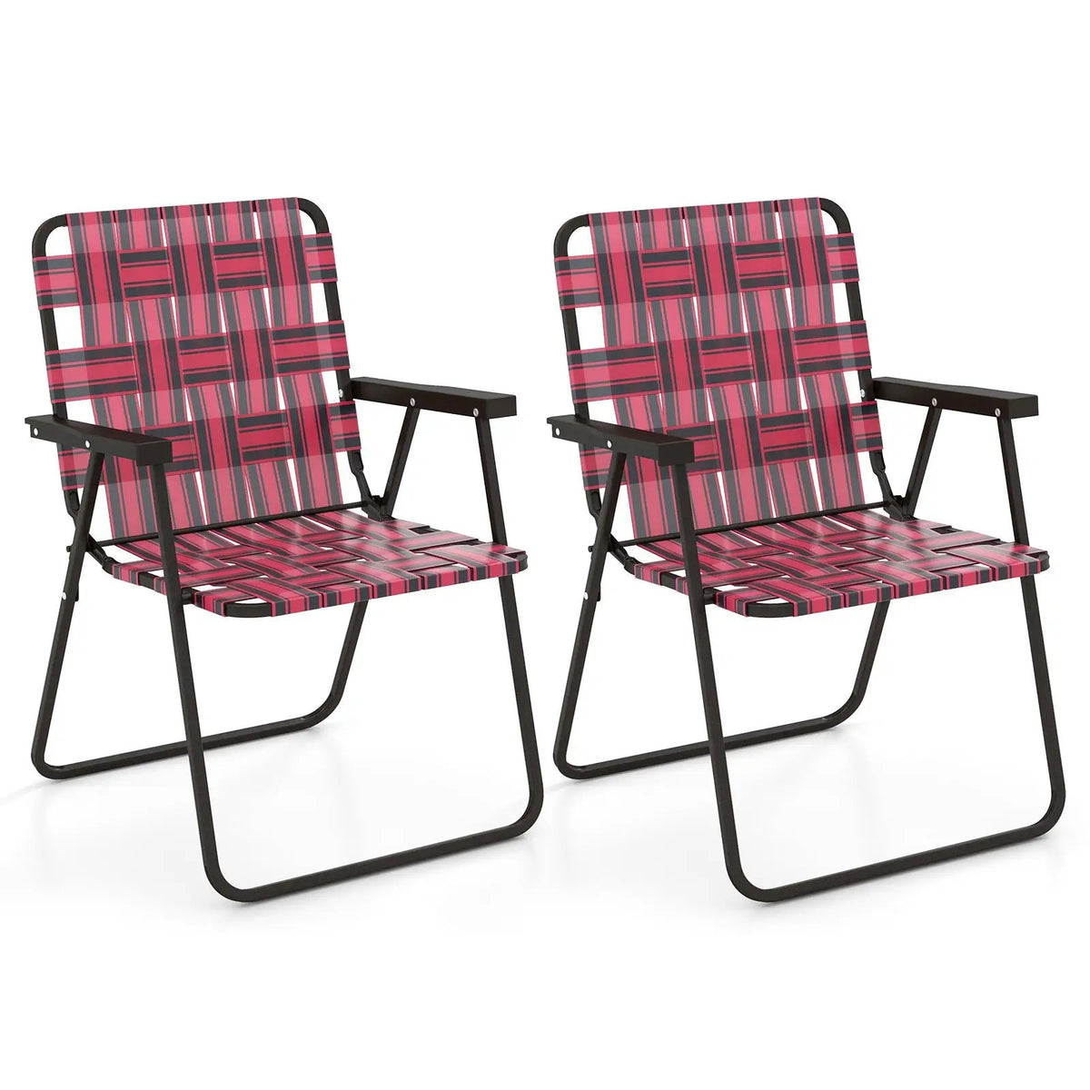 2 Pieces Folding Beach Chair Camping Lawn Webbing Chair by DirectDeals