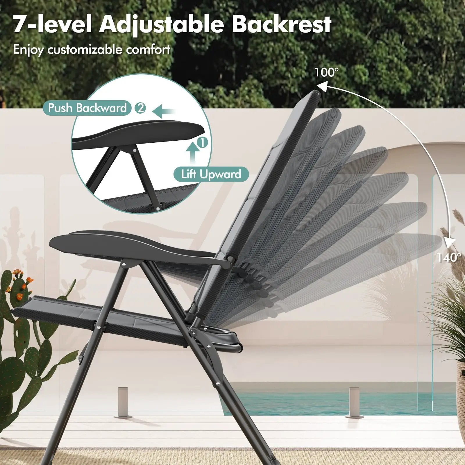 2 Pieces Outdoor Folding Patio Chairs with Adjustable Backrests for Bistro and Backyard by DirectDeals