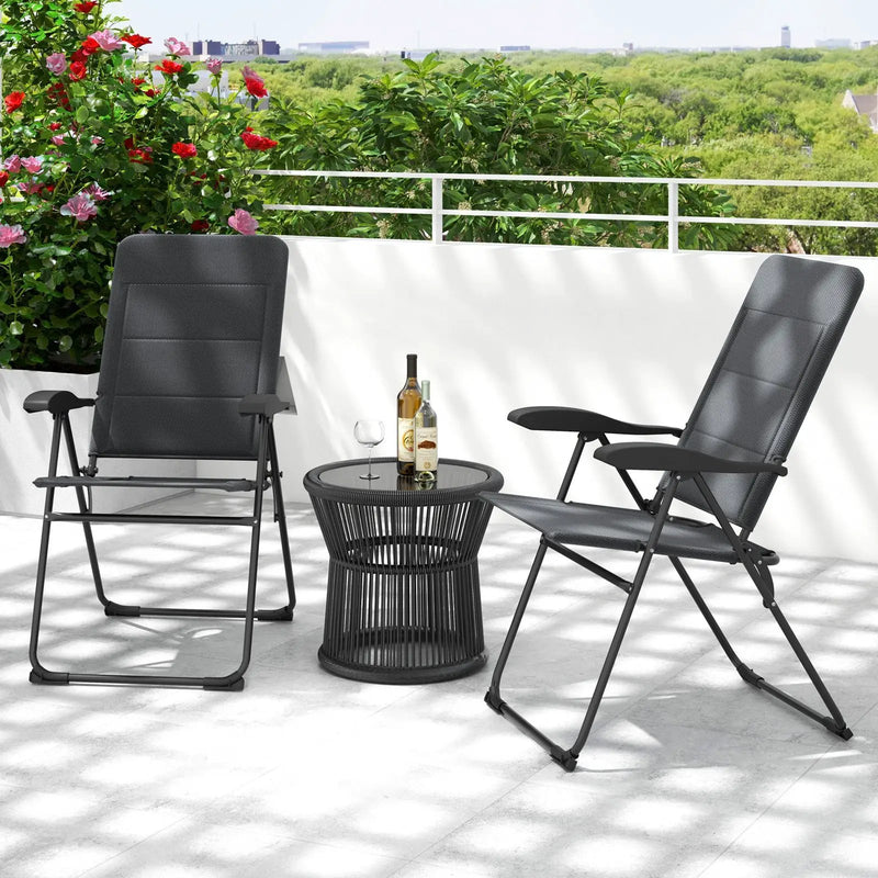 2 Pieces Outdoor Folding Patio Chairs with Adjustable Backrests for Bistro and Backyard by DirectDeals