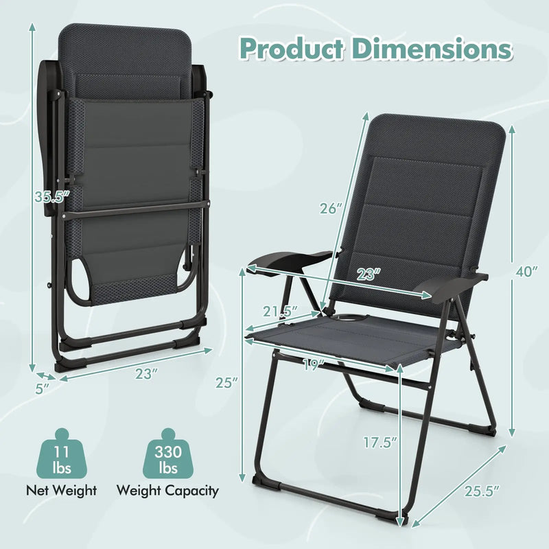 2 Pieces Outdoor Folding Patio Chairs with Adjustable Backrests for Bistro and Backyard by DirectDeals