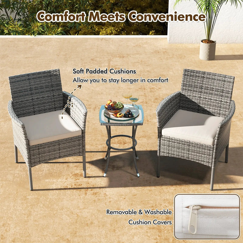 2 Pieces Outdoor PE Rattan Armchairs with Cozy Seat Cushions-White by DirectDeals
