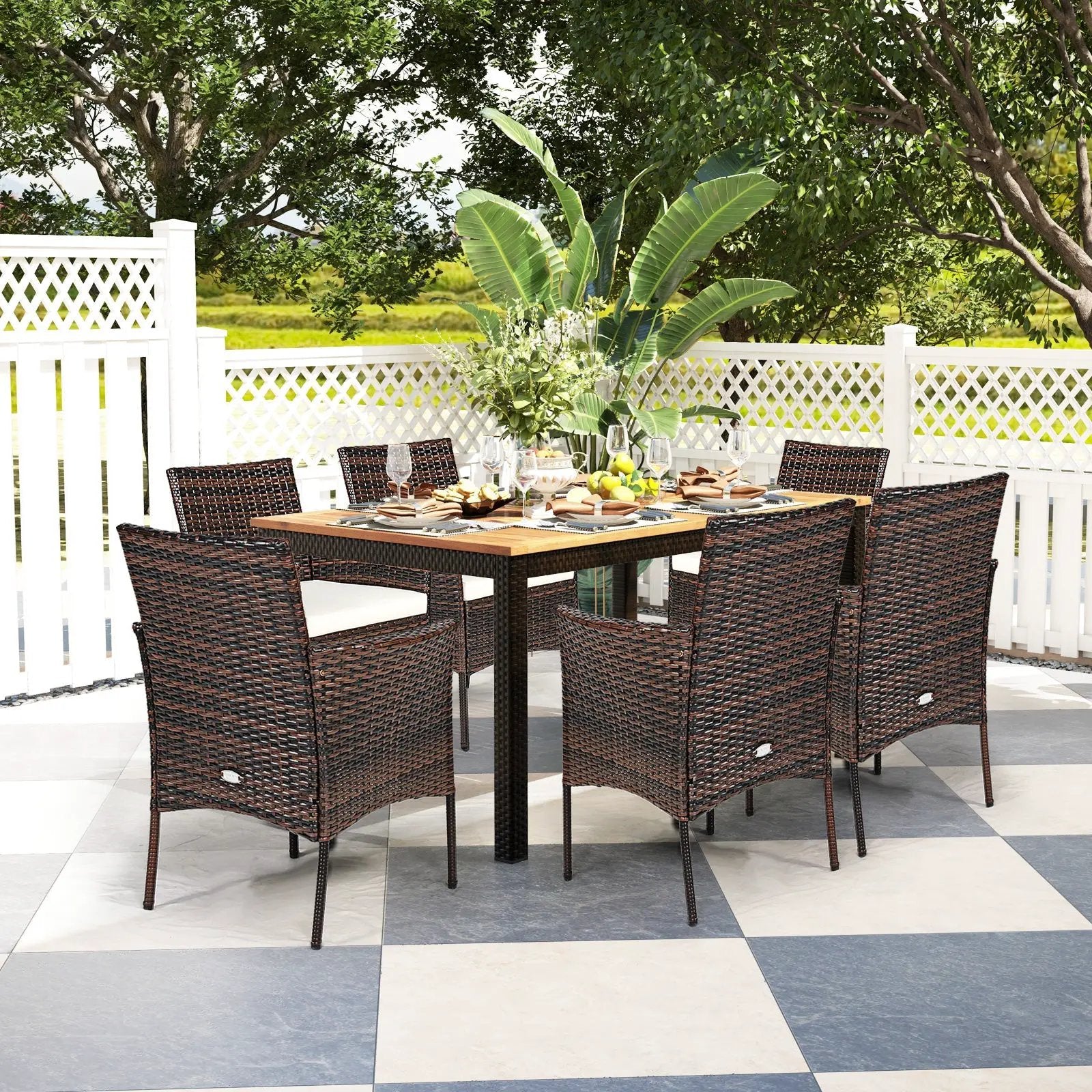 2 Pieces Outdoor PE Rattan Armchairs with Removable Cushions by DirectDeals