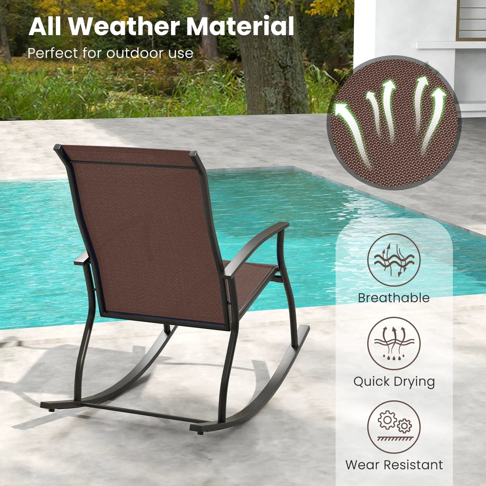 2 Pieces Outdoor Rocking Chairs with Breathable Backrest by DirectDeals
