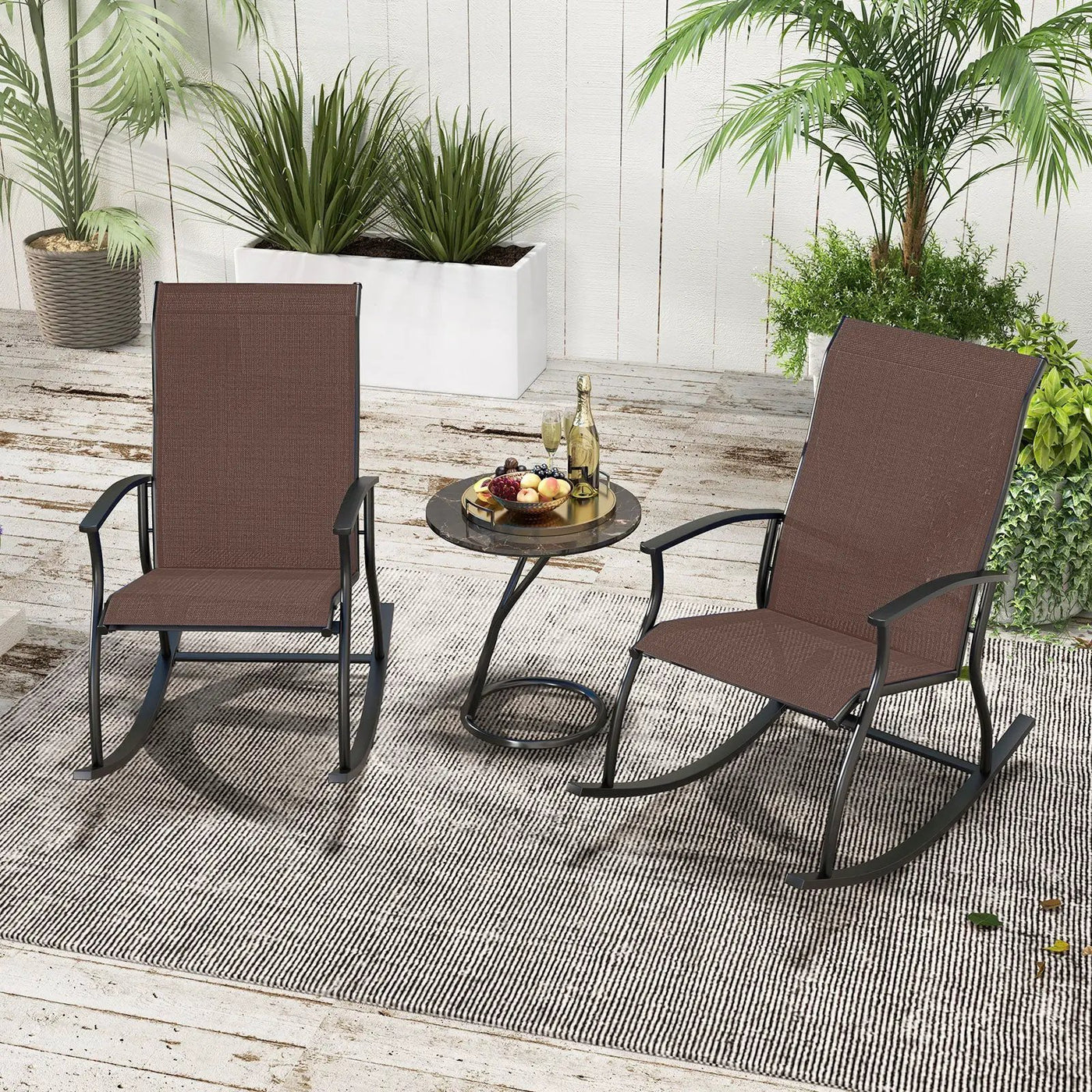 2 Pieces Outdoor Rocking Chairs with Breathable Backrest by DirectDeals