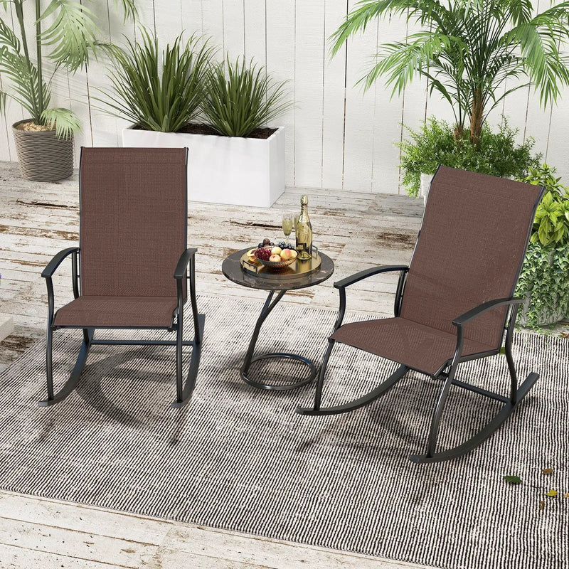 2 Pieces Outdoor Rocking Chairs with Breathable Backrest by DirectDeals