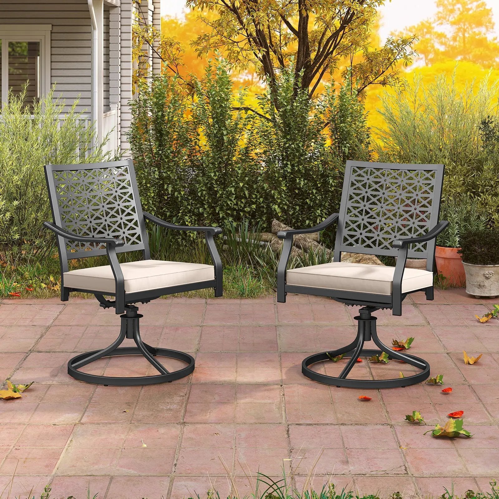 2 Pieces Outdoor Swivel Chairs Patio Dining Chairs with Padded Cushions-Beige by DirectDeals