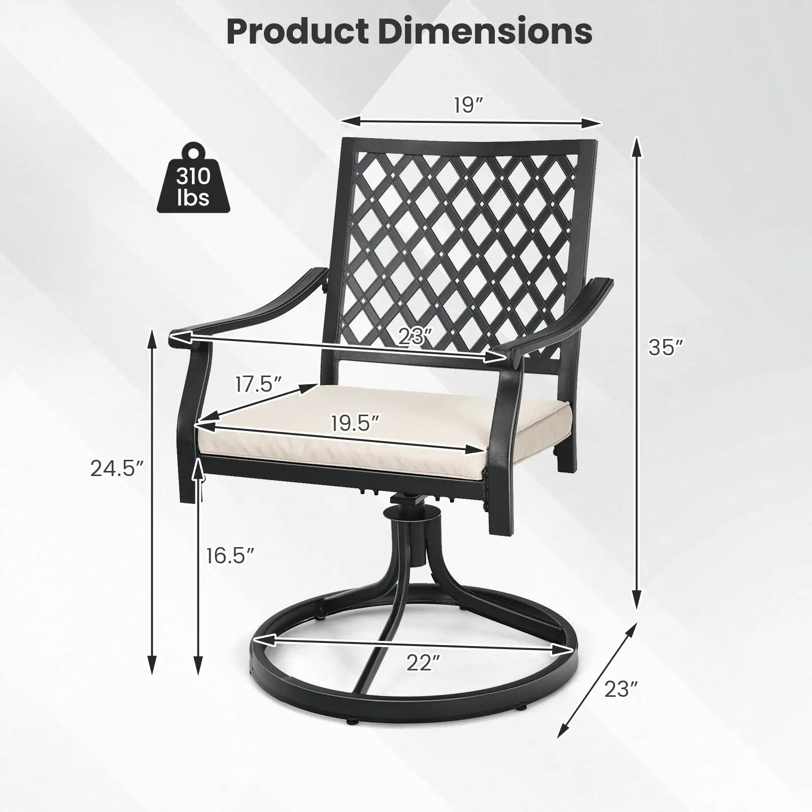 2 Pieces Outdoor Swivel Chairs Patio Dining Chairs with Padded Cushions-Beige by DirectDeals