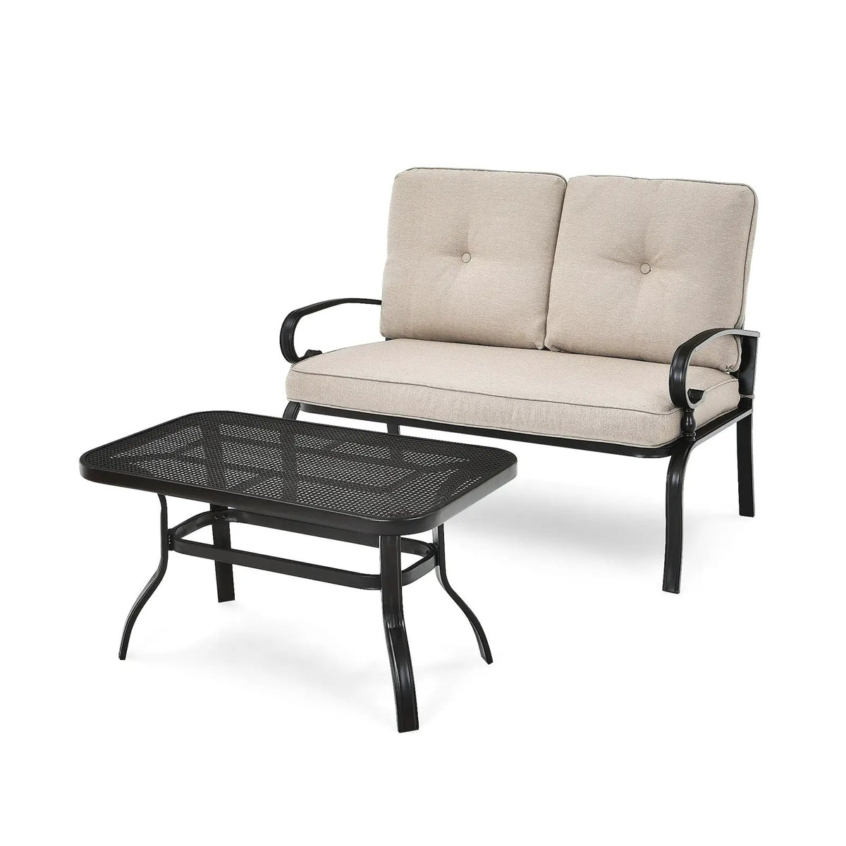 2 Pieces Patio Loveseat Bench Table Furniture Set with Cushioned Chair-Blue by DirectDeals