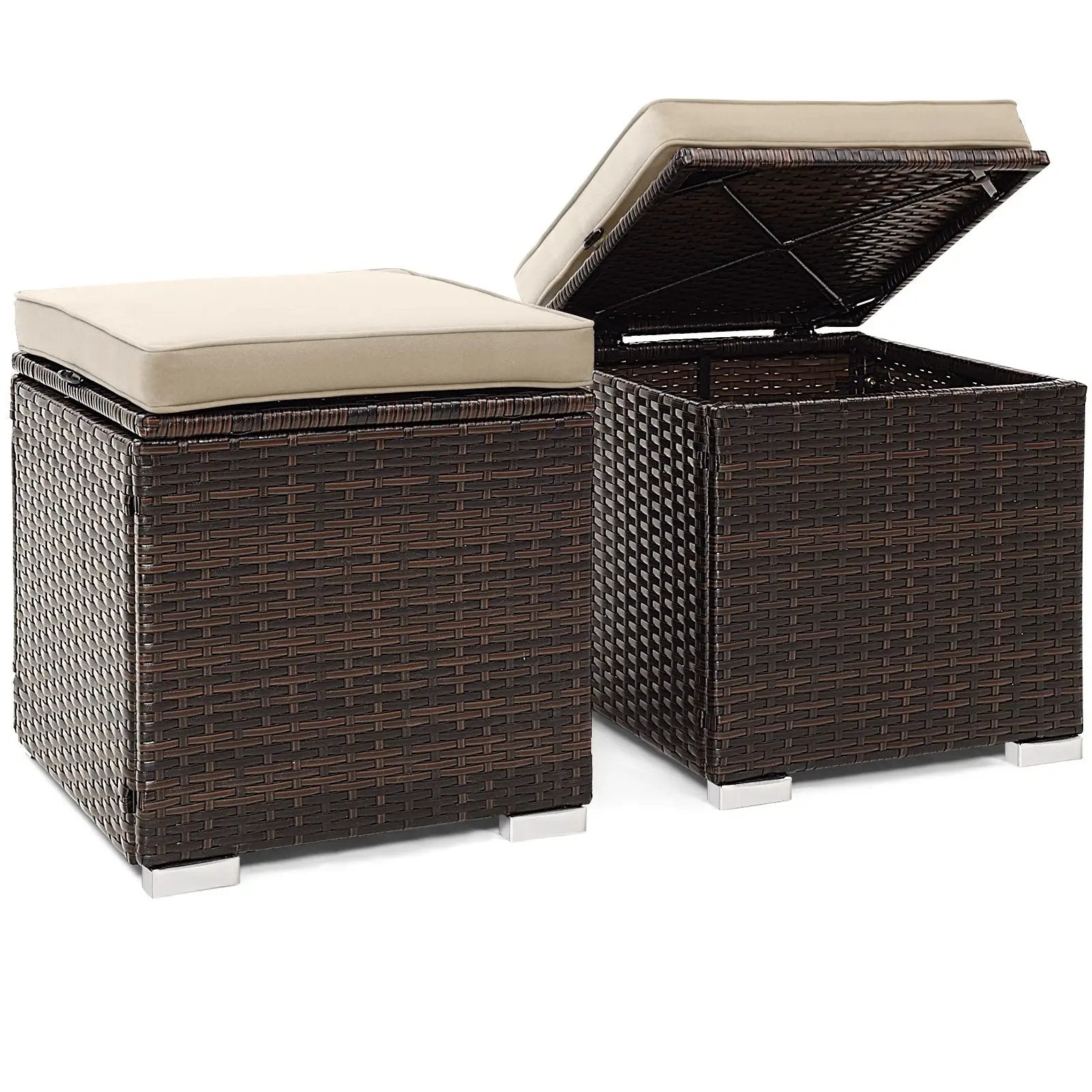 2 Pieces Patio Ottoman with Removable Cushions-Brown by DirectDeals