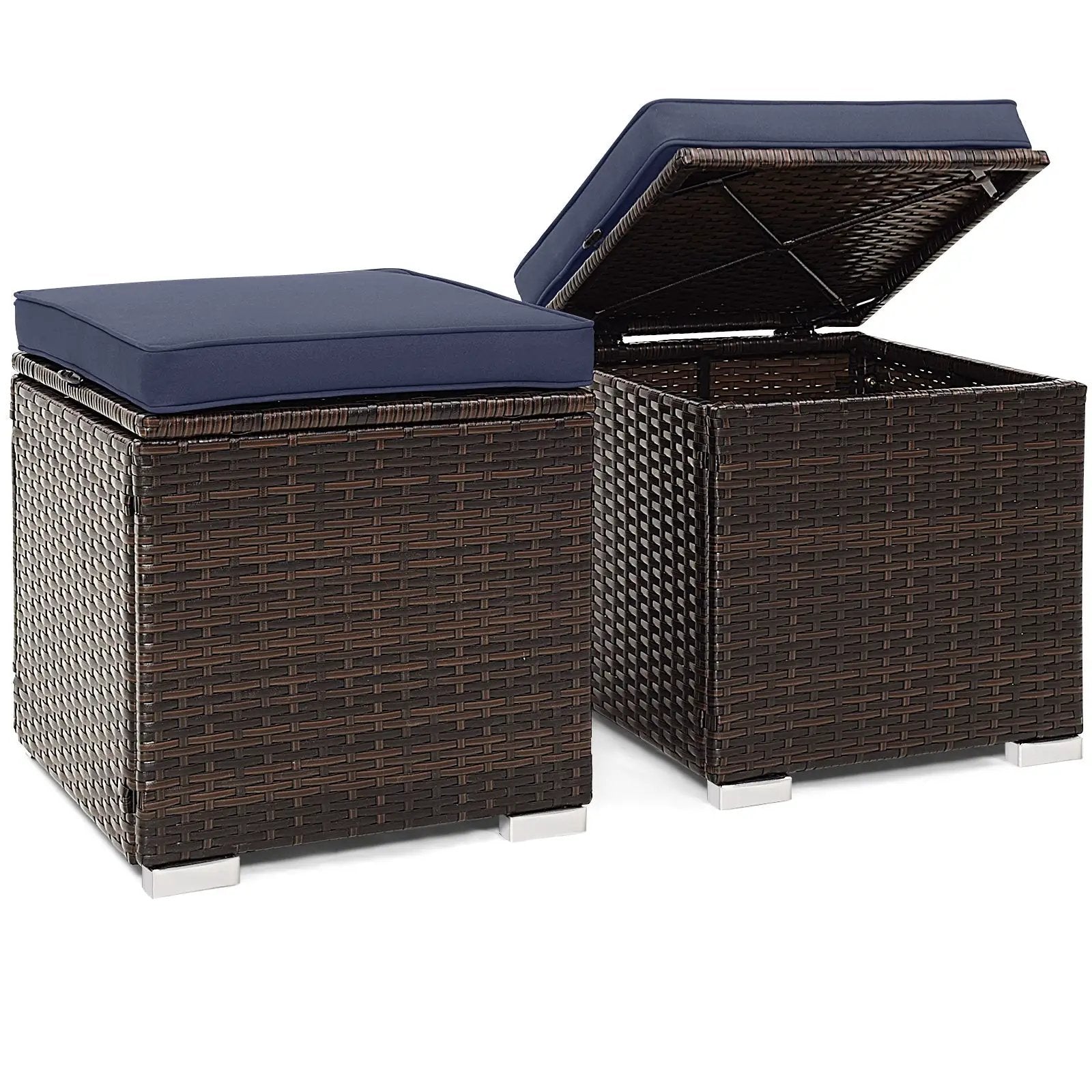 2 Pieces Patio Ottoman with Removable Cushions-Navy by DirectDeals