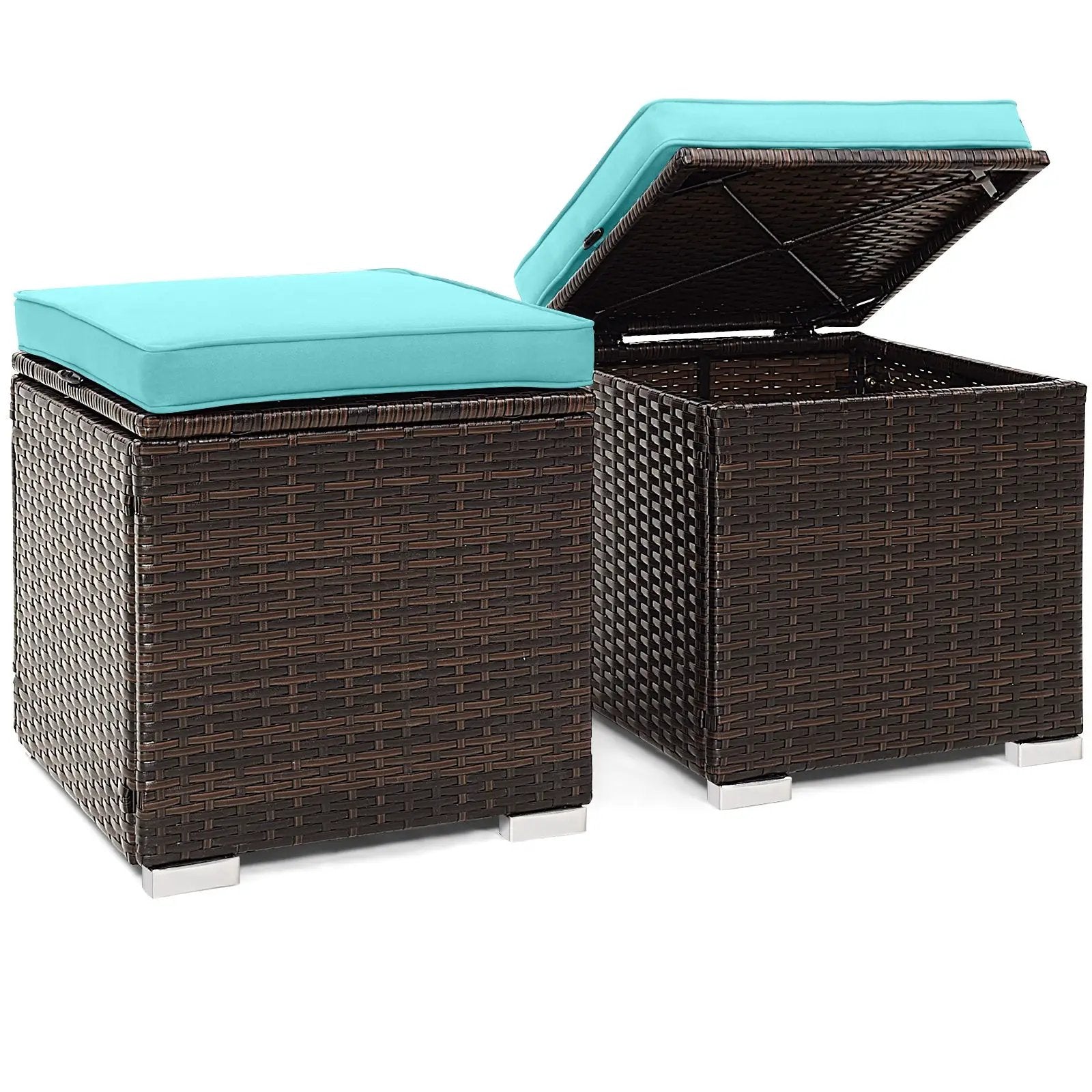 2 Pieces Patio Ottoman with Hidden Storage Space-Mix Grey by DirectDeals