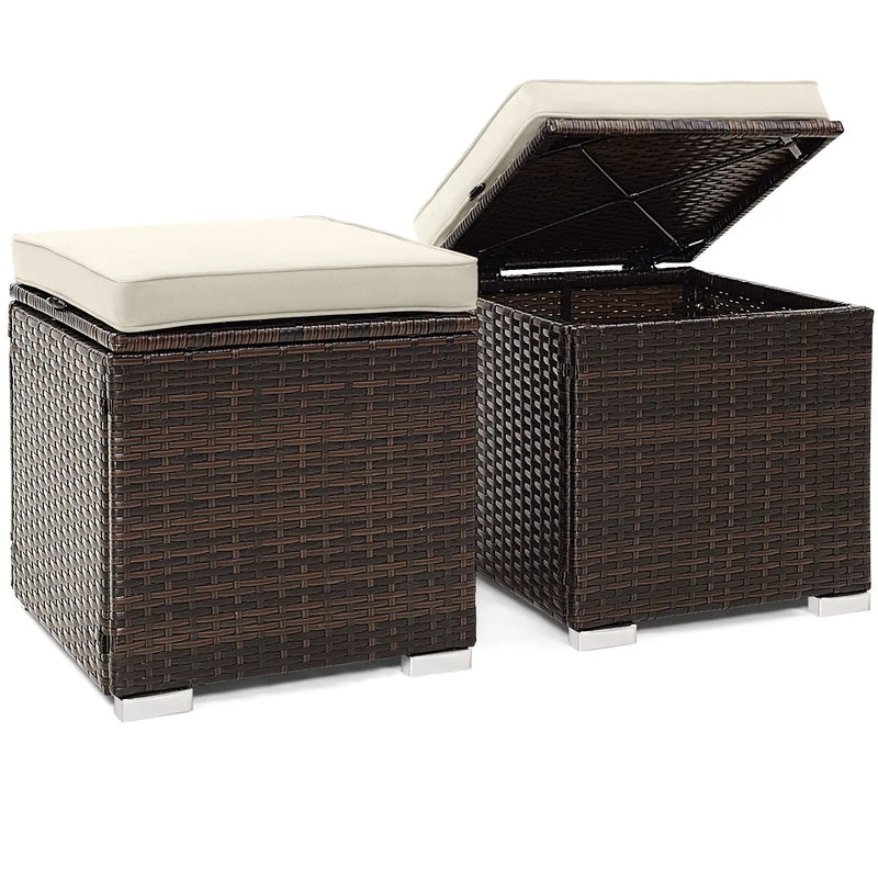 2 Pieces Patio Ottoman with Removable Cushions-White by DirectDeals