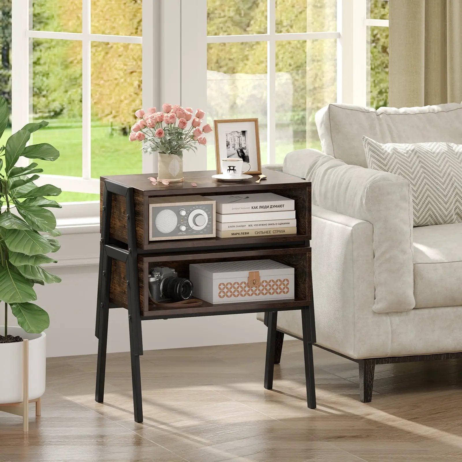 2 Pieces Stackable Night Stand Bedside End Table Set by DirectDeals