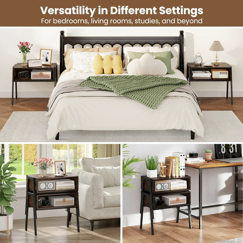 2 Pieces Stackable Night Stand Bedside End Table Set by DirectDeals