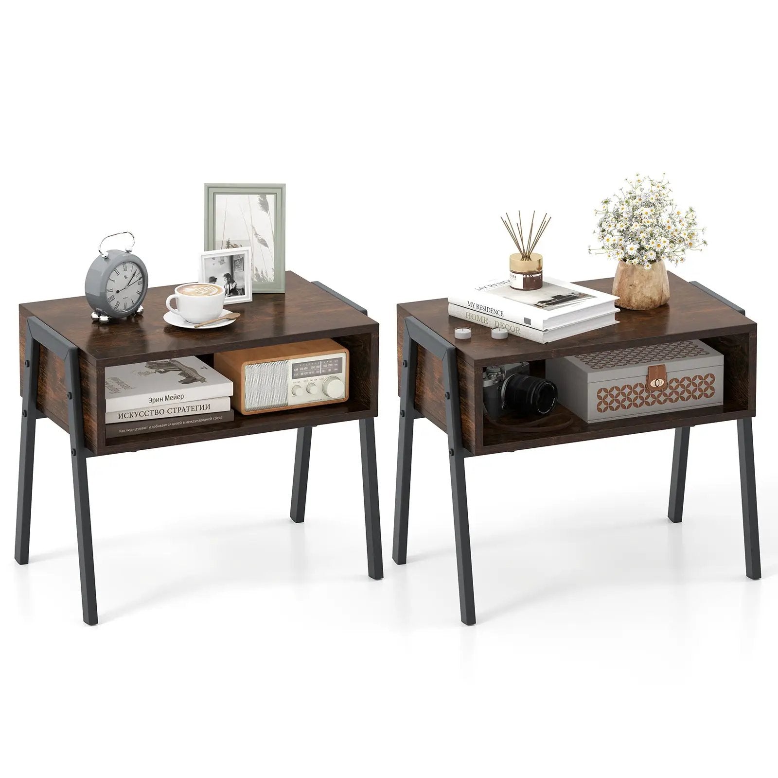 2 Pieces Stackable Night Stand Bedside End Table Set by DirectDeals