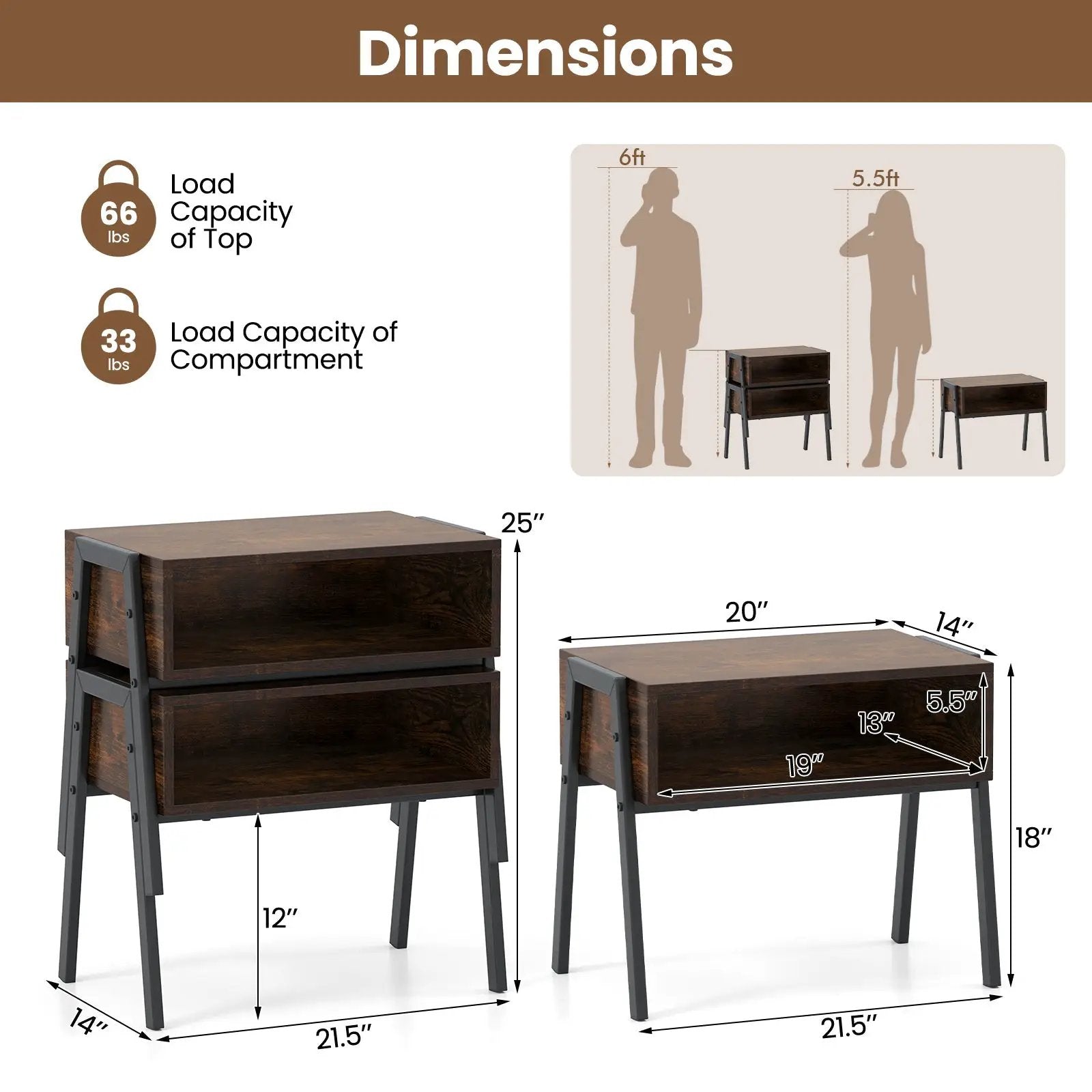2 Pieces Stackable Night Stand Bedside End Table Set by DirectDeals