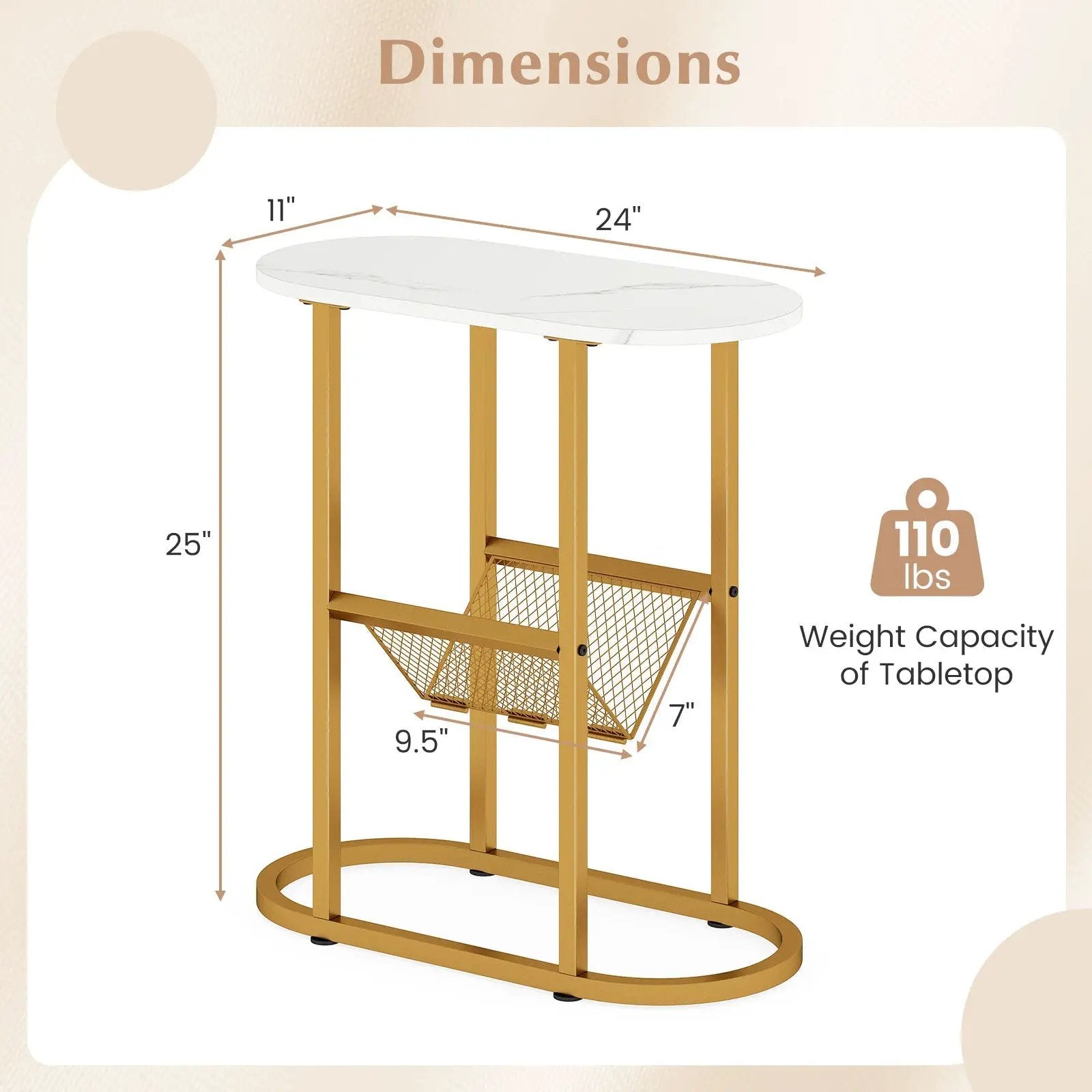 2-tier Oval Narrow Bedside End Table by DirectDeals