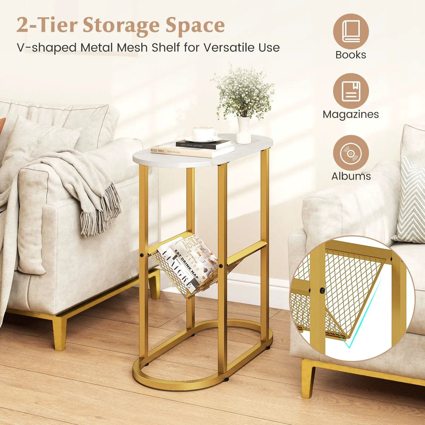 2-tier Oval Narrow Bedside End Table by DirectDeals